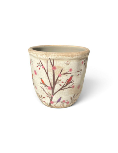 Pot de fleurs marron rose céramique 11x10x10cm