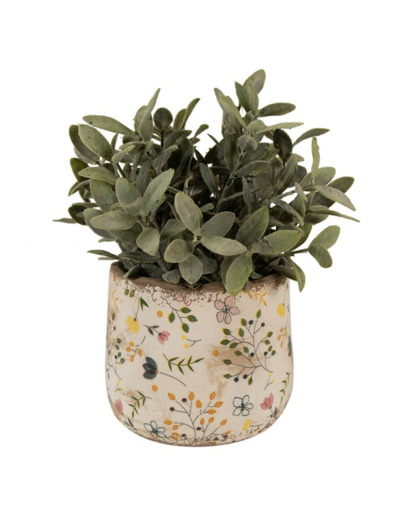 Pot fleuri champêtre beige jaune 14x12cm