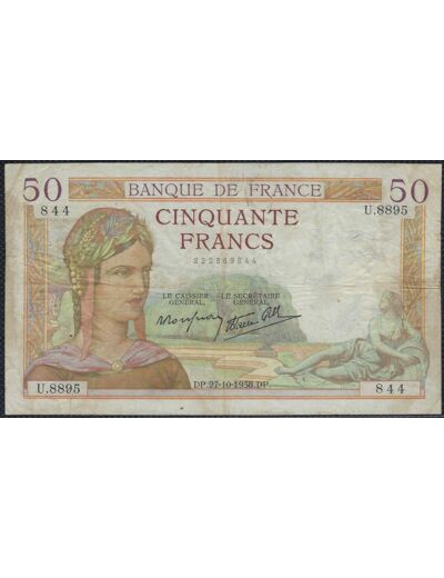 FRANCE 50 FRANCS CERES 27-10-1938 U.8895 TB+