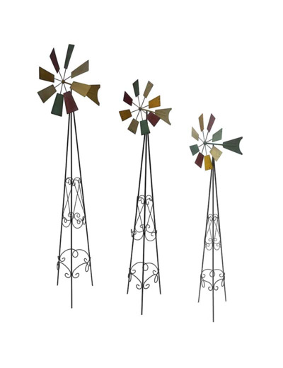 Ensemble 3 Moulins Décoratifs de Jardin en Métal Multicolore 48x39x175cm