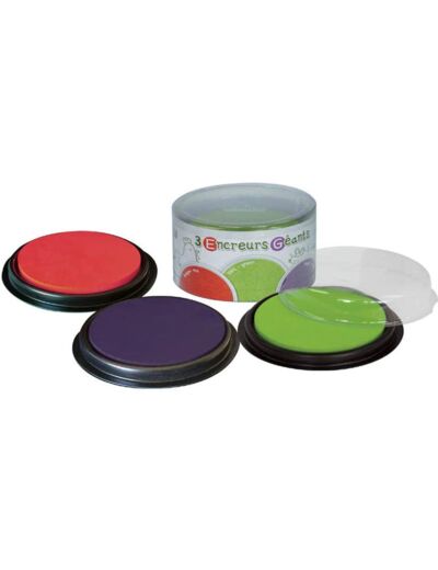 Tampon À Imprimer - Boite De 3 Encreurs Géants Ronds - Vert/rouge/violet