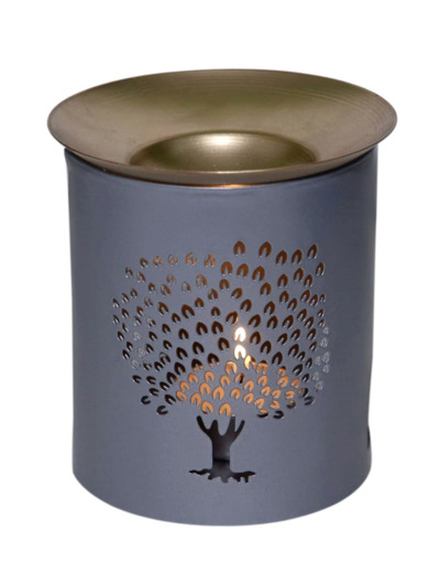 Encensoir/Diffuseur Huiles Métal silver/Laiton Ht 11cm - Arbre de Vie
