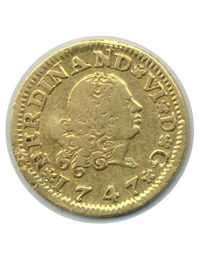 ESPAGNE 1/2 ESCUDO OR 1747 S FERDINAND VI (Séville) TTB- (W373) Gold Oro