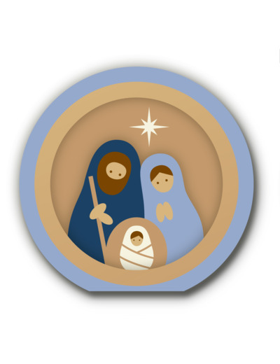 Nativité boule 3D bleu ciel et bois 7x7cm