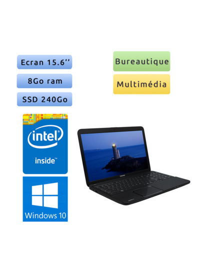 Toshiba Satellite Pro C850-10R - Windows 10 - 1.6Ghz 8Go 240Go SSD - 15.6 - Webcam - Ordinateur Portable PC