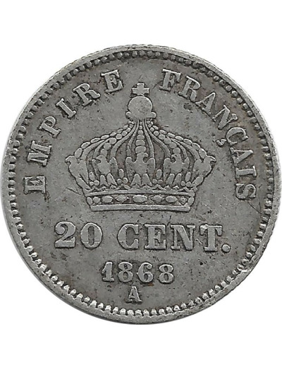 FRANCE 20 CENTIMES NAPOLEON III 1868 A TTB