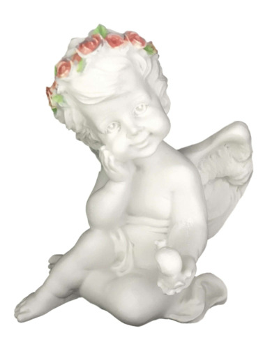 Ange à l' Escargot - Statue en albâtre 12cm -couronne rose/verte