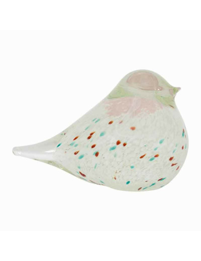 Presse papier oiseau verre blanc vert rose 11x7x6cm