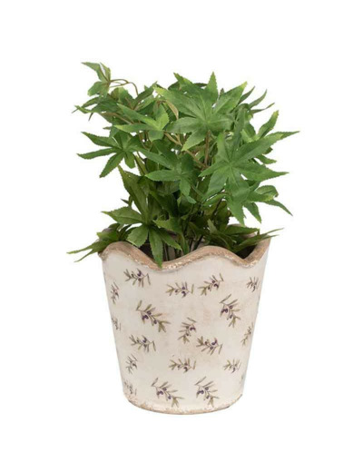 Pot céramique beige motif olive 19x19x18cm