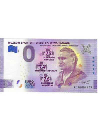 POLOGNE 2021-1 MUZEUM SPORTU I TURYSTYKI W WARSZAWIE BILLET SOUVENIR 0 EURO