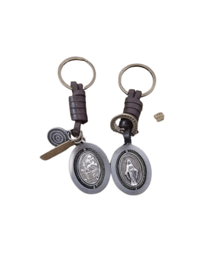 Porte-Clefs Cuir/métal- ST CHRISTOPHE/VIERGE MIRACULEUSE