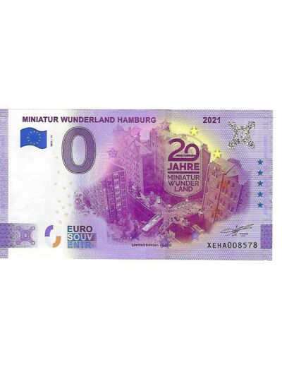 ALLEMAGNE 2021-15 MINIATUR WUNDERLAND HAMBURG (ANNIVERSAIRE) BILLET 0 EURO