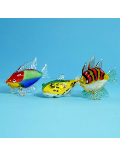 Figurine Miniature Poisson Globe Verre Jaune 7x3x4cm
