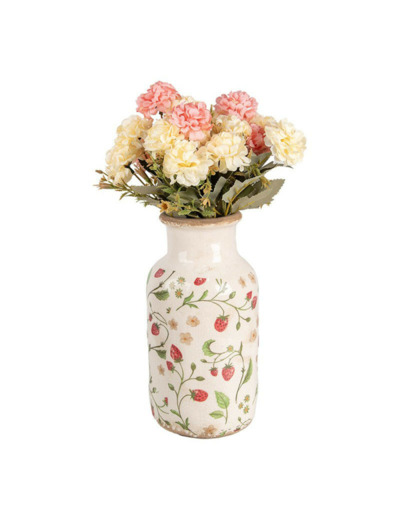 Vase céramique fraise rouge beige 14x14x26cm