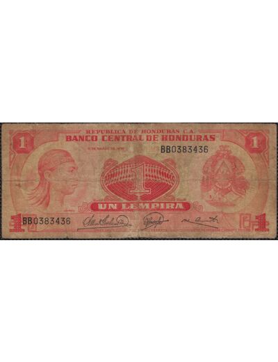 HONDURAS 1 LEMPIRA 11-3-1974 SERIE BB TB+ (W58)