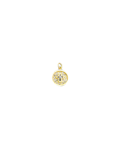 Médaille strass en argent 925 plaqué-or diam.1,3cm- Croix ajourée