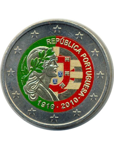 PORTUGAL 2010 2 EURO COLORISEE 100 ANS REPUBLIQUE SUP