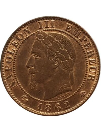 FRANCE 1 CENTIME NAPOLEON III tête laurée 1862 A (Paris) SUP/NC (G87)