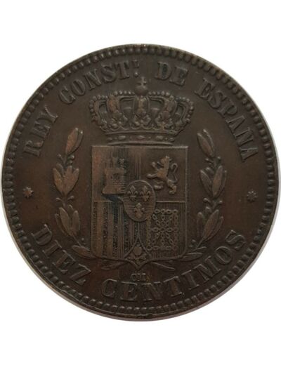 ESPAGNE 10 CENTIMOS 1878 OM TB+