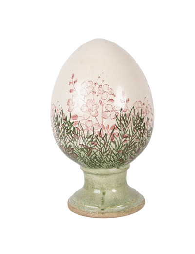 Décoration œuf sur pied céramique beige vert 15x15x24cm