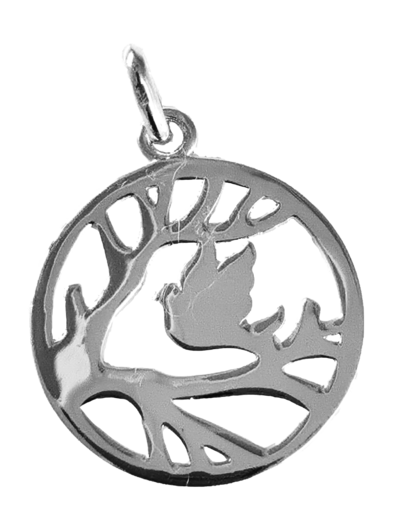 Pendentif en Argent traité platine - COLOMBE SUR BRANCHES 20mm