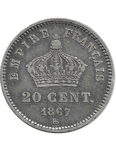 FRANCE 20 CENTIMES NAPOLEON III 1867 BB TTB