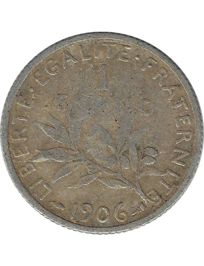 FRANCE 1 FRANC SEMEUSE ROTY ARGENT 1906 TB-