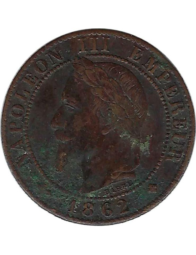 FRANCE 1 CENTIME NAPOLEON III 1862 petit BB (Strasbourg) TTB- (G87)