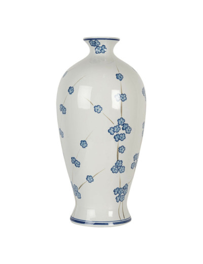 Vase céramique blanc bleu 21x21x42cm