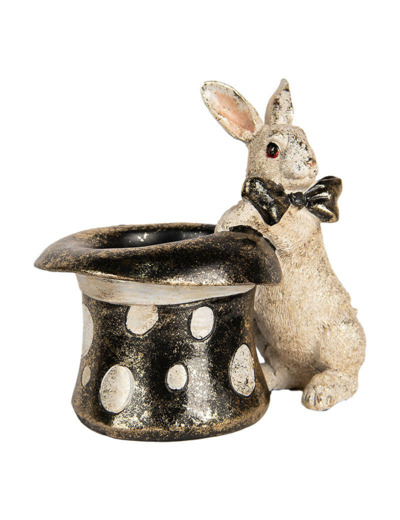 Statuette lapin résine beige noir 20x13x19cm