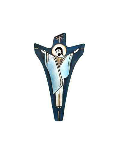 Croix du Christ glorieux bleu 14,5X8cm - EMAUX DU LIBAN