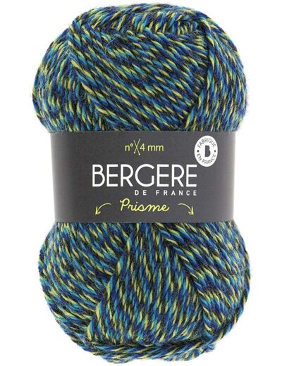 BERGÈRE DE FRANCE - Pelote PRISME - Fil à tricoter tweed et rond, 45% de laine - Aiguille 4 mm, 50 g, 120 m - Fabrication Française - Multicolore, VERT OCÉAN