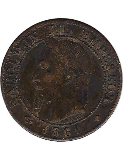 FRANCE 1 CENTIME NAPOLEON III 1861 BB (Strasbourg) TTB (G87)
