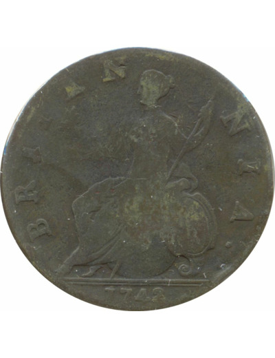 GRANDE BRETAGNE 1/2 PENNY GEORGES II 1742 2/0 OVERDATE TB