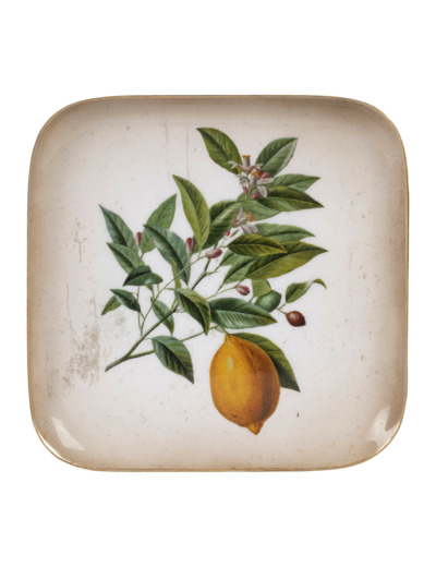 Plateau citronnier vert jaune métal 16x16x2cm