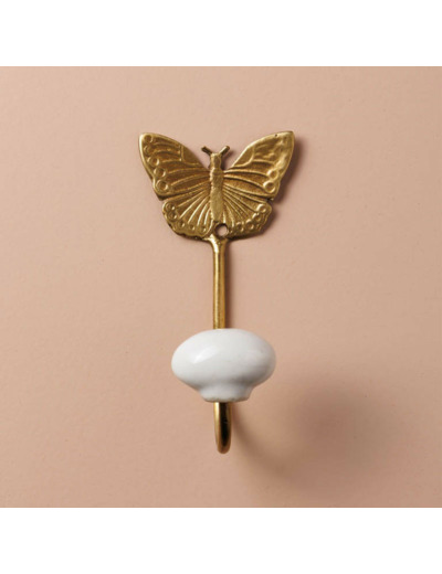 Crochet blanc doré papillon fer 10x5cm