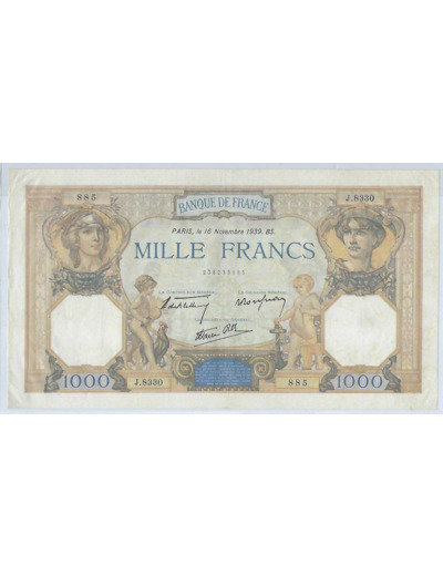 FRANCE 1000 FRANCS CERES ET MERCURE 16 11 1939 SERIE J.8330 TTB+