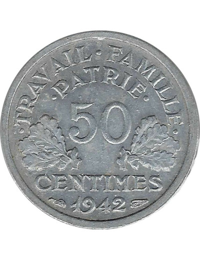 FRANCE 50 CENTIMES BAZOR 1942 TTB+