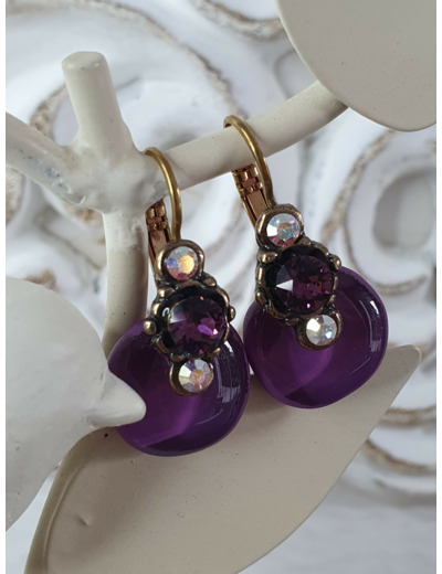 BOUCLES D'OREILLES DORMEUSES STRASS VIOLINE