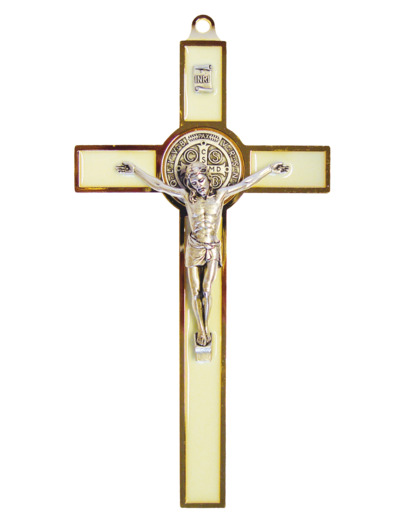 Croix de Saint Benoît en Métal avec Email 19cm - LUMINEUX