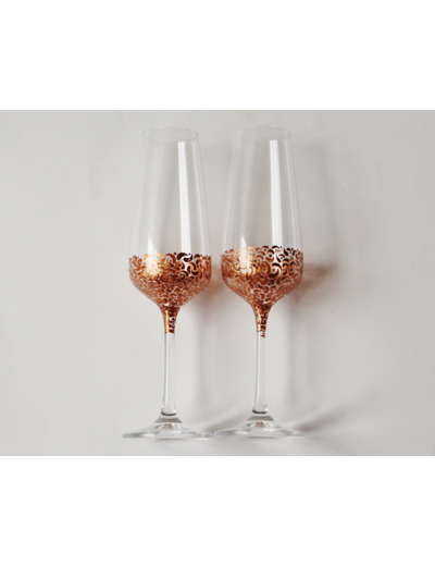 Duo de flutes à champagne en cristal peintes à la main au décors dorés qui peuvent être personnalisées