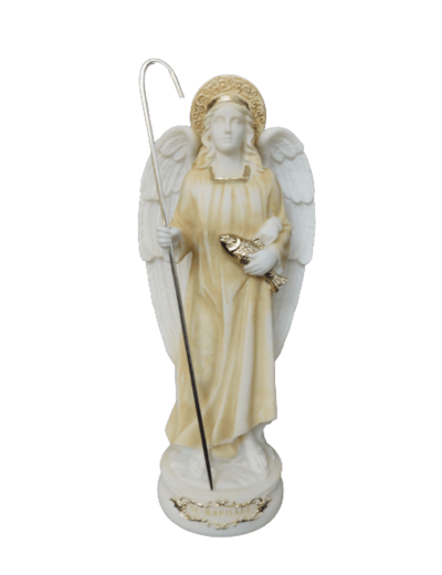 St Raphaël - Statue en albâtre 20cm - Beige et Or
