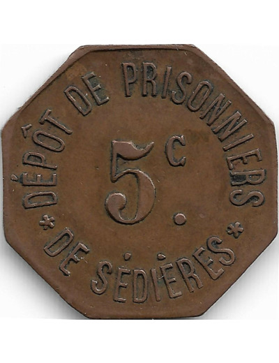 19 CORREZE - CLERGOUX 5 CENTIMES DEPOT DE PRISONNIERS DE SEDIERES 14/18 TTB+