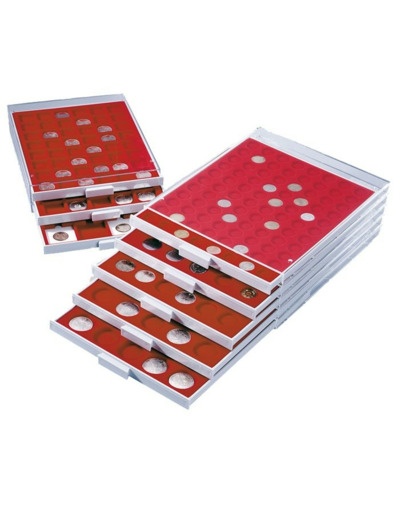 MEDAILLIER BOX 54 CASES ROUGE rondes pour 2 euro 2154