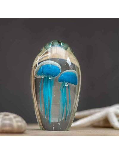 Sulfure méduses turquoises verre 16x9x9cm