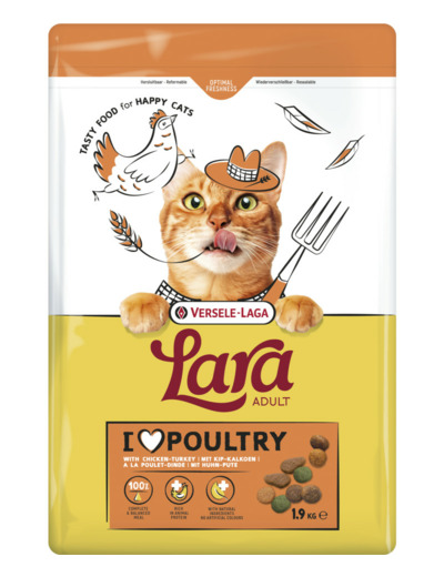 Croquettes LARA, Poulet & Dinde pour chats adultes - 1.9KG