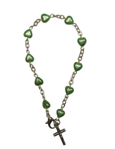 Bracelet Dizainier Perles Sur Chaîne Argentée COEUR VERT