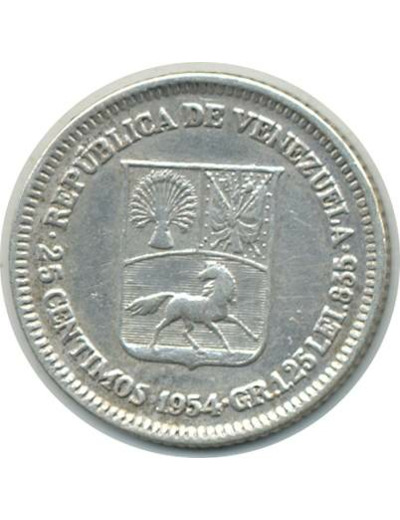 VENEZUELA 25 CENTIMOS 1954 TTB (W35)