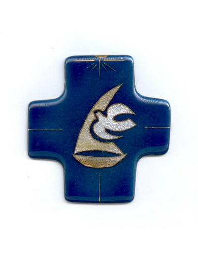 Croix VOILIER AU ST ESPRIT 7,7x8cm - EMAUX DU LIBAN