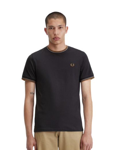 Tee Shirt FRED PERRY Twin Tipped Gris/Caramel